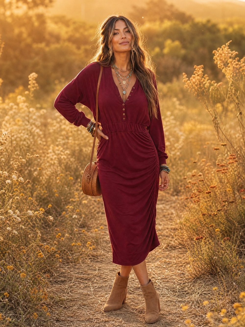 CHASER Women’s Burgundy Heavy Flannel knit Long Sleeve Dress Size Small NWT
